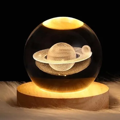 One94Store 3D Galaxy Crystal Ball Night Lamp - Engraved USB Table LED Wooden Light for Home Office Decoration and Birthday Gift (Galaxy)(Warm White)