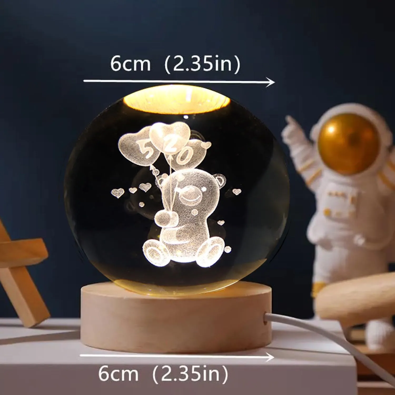 One94Store 3D Galaxy Crystal Ball Night Lamp - Engraved USB Table LED Wooden Light for Home Office Decoration and Birthday Gift (Galaxy)(Warm White)
