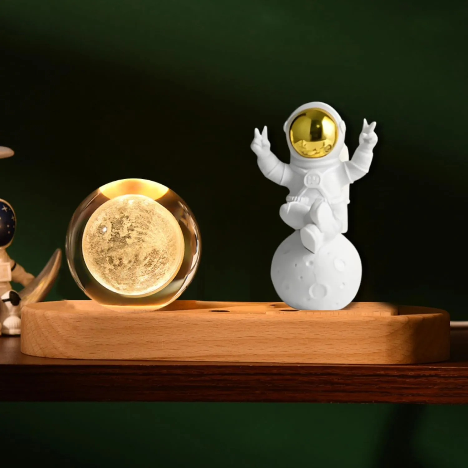 One94Store 3D Galaxy Crystal Ball Night Lamp - Engraved USB Table LED Wooden Light for Home Office Decoration and Birthday Gift (Galaxy)(Warm White)
