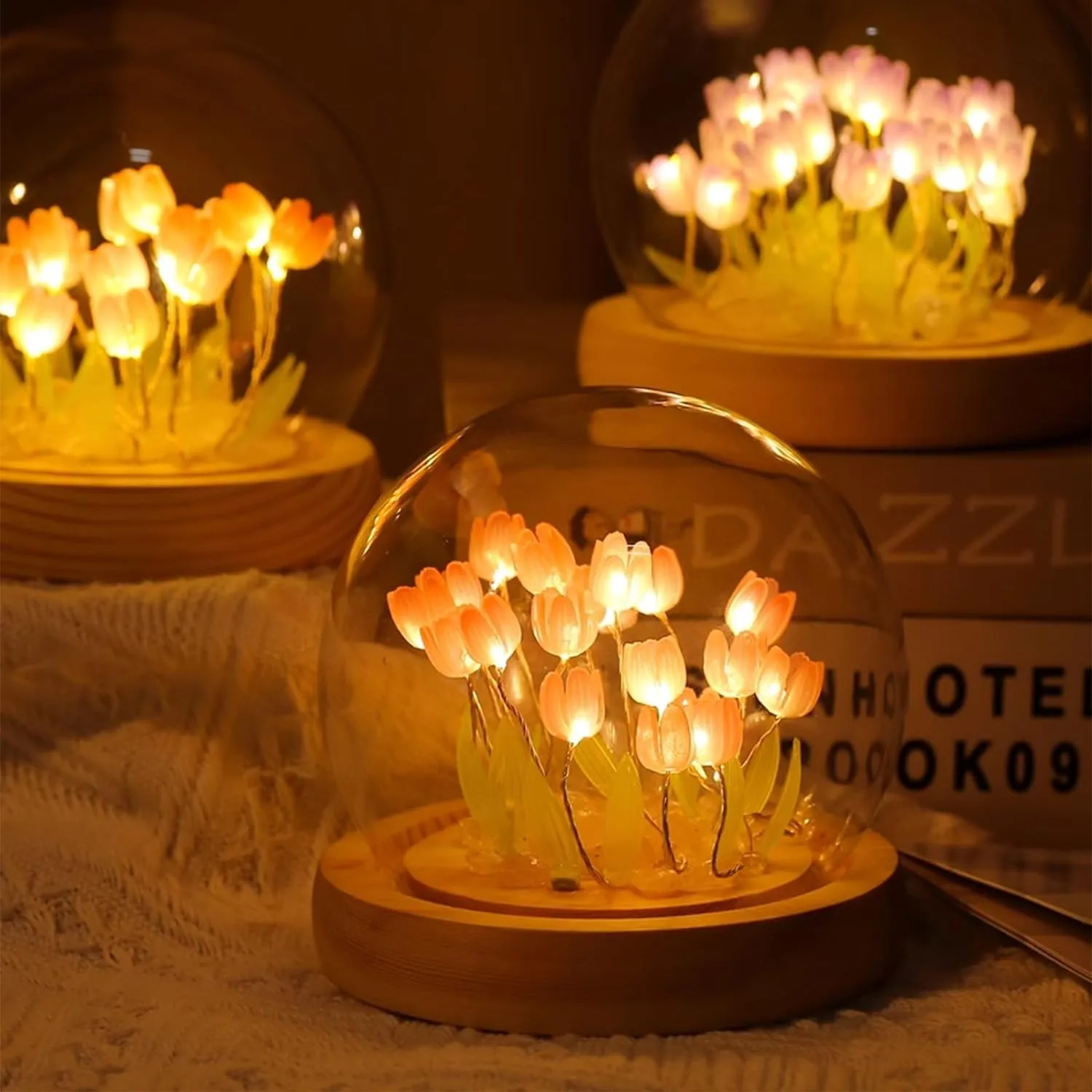 One94Store 3D Galaxy Crystal Ball Night Lamp - Engraved USB Table LED Wooden Light for Home Office Decoration and Birthday Gift (Galaxy)(Warm White)