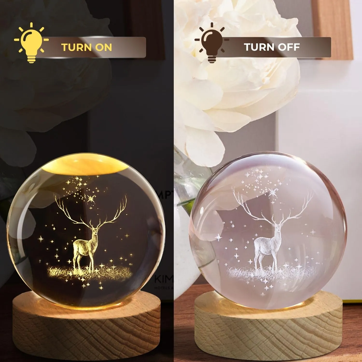 One94Store 3D Galaxy Crystal Ball Night Lamp - Engraved USB Table LED Wooden Light for Home Office Decoration and Birthday Gift (Galaxy)(Warm White)
