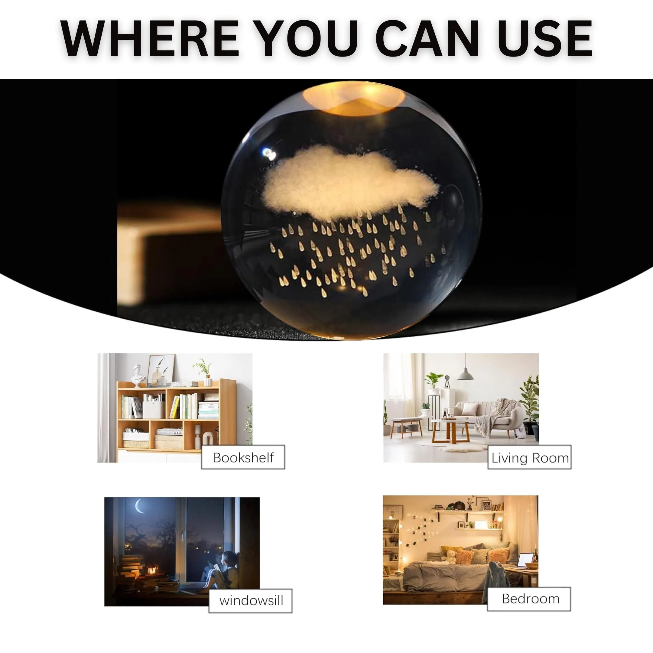 One94Store 3D Galaxy Crystal Ball Night Lamp - Engraved USB Table LED Wooden Light for Home Office Decoration and Birthday Gift (Galaxy)(Warm White)
