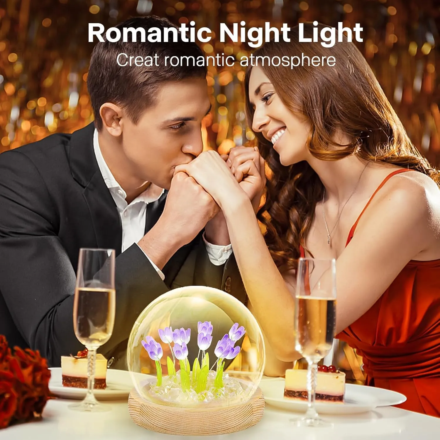 One94Store 3D Galaxy Crystal Ball Night Lamp - Engraved USB Table LED Wooden Light for Home Office Decoration and Birthday Gift (Galaxy)(Warm White)