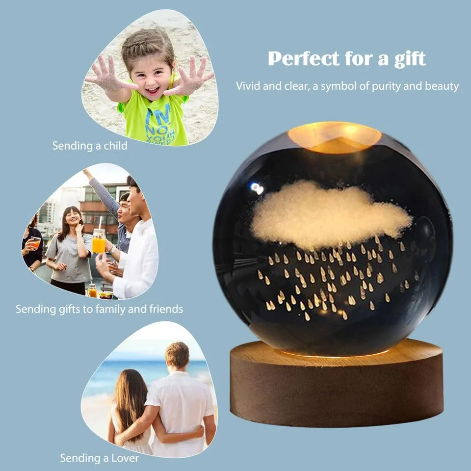 One94Store 3D Galaxy Crystal Ball Night Lamp - Engraved USB Table LED Wooden Light for Home Office Decoration and Birthday Gift (Galaxy)(Warm White)