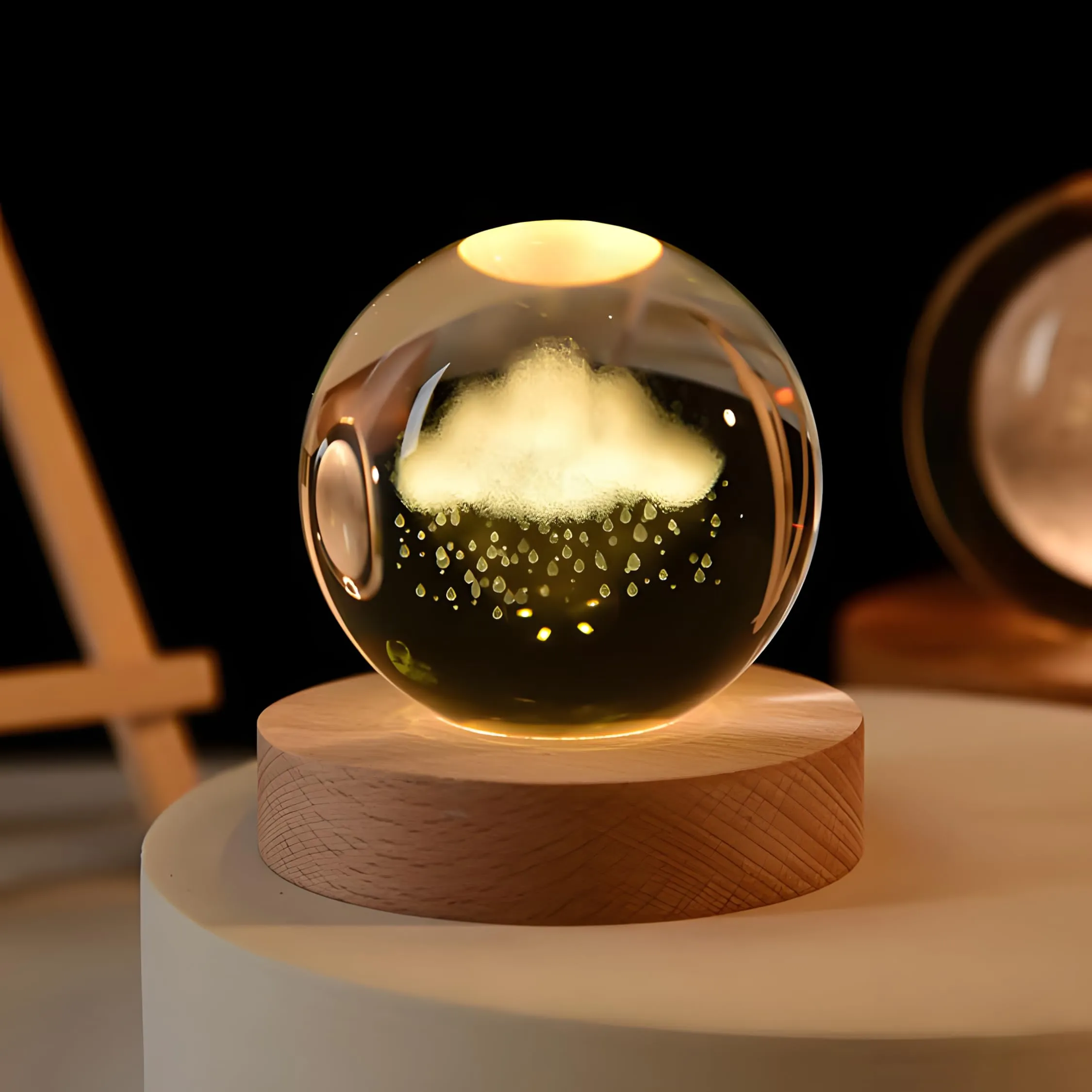 One94Store 3D Galaxy Crystal Ball Night Lamp - Engraved USB Table LED Wooden Light for Home Office Decoration and Birthday Gift (Galaxy)(Warm White)