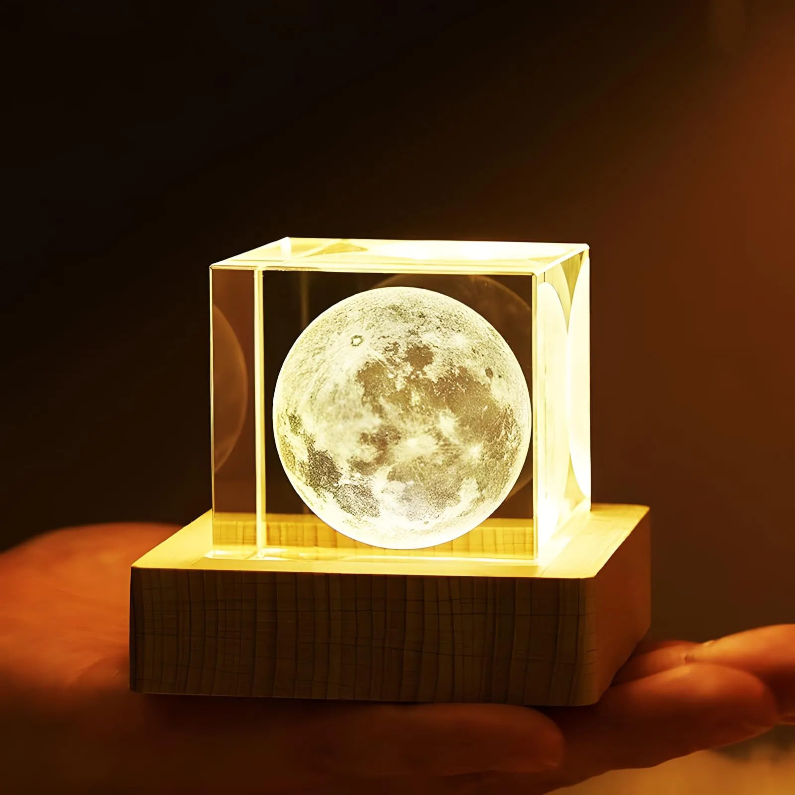 One94Store 3D Galaxy Crystal Ball Night Lamp - Engraved USB Table LED Wooden Light for Home Office Decoration and Birthday Gift (Galaxy)(Warm White)