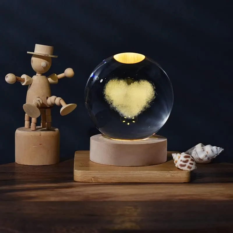 One94Store 3D Galaxy Crystal Ball Night Lamp - Engraved USB Table LED Wooden Light for Home Office Decoration and Birthday Gift (Galaxy)(Warm White)