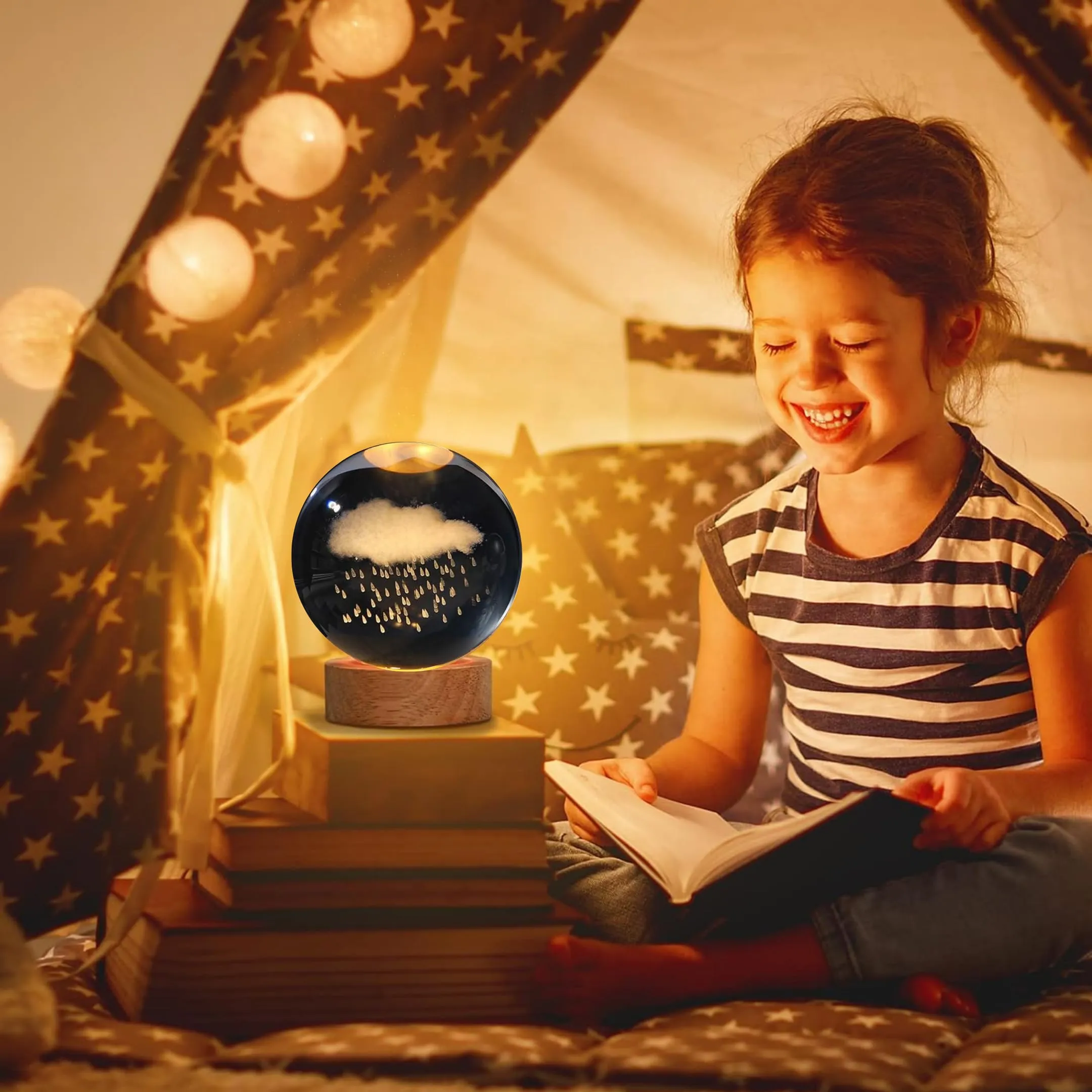 One94Store 3D Galaxy Crystal Ball Night Lamp - Engraved USB Table LED Wooden Light for Home Office Decoration and Birthday Gift (Galaxy)(Warm White)