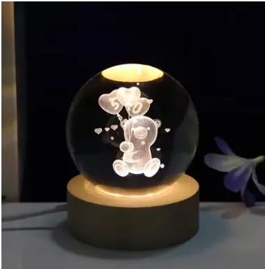 One94Store 3D Galaxy Crystal Ball Night Lamp - Engraved USB Table LED Wooden Light for Home Office Decoration and Birthday Gift (Galaxy)(Warm White)