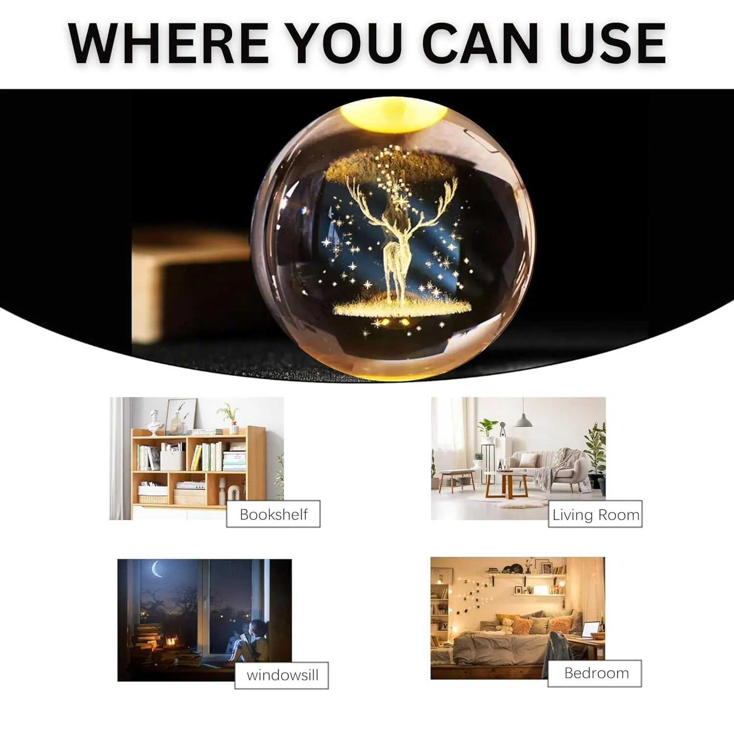 One94Store 3D Galaxy Crystal Ball Night Lamp - Engraved USB Table LED Wooden Light for Home Office Decoration and Birthday Gift (Galaxy)(Warm White)