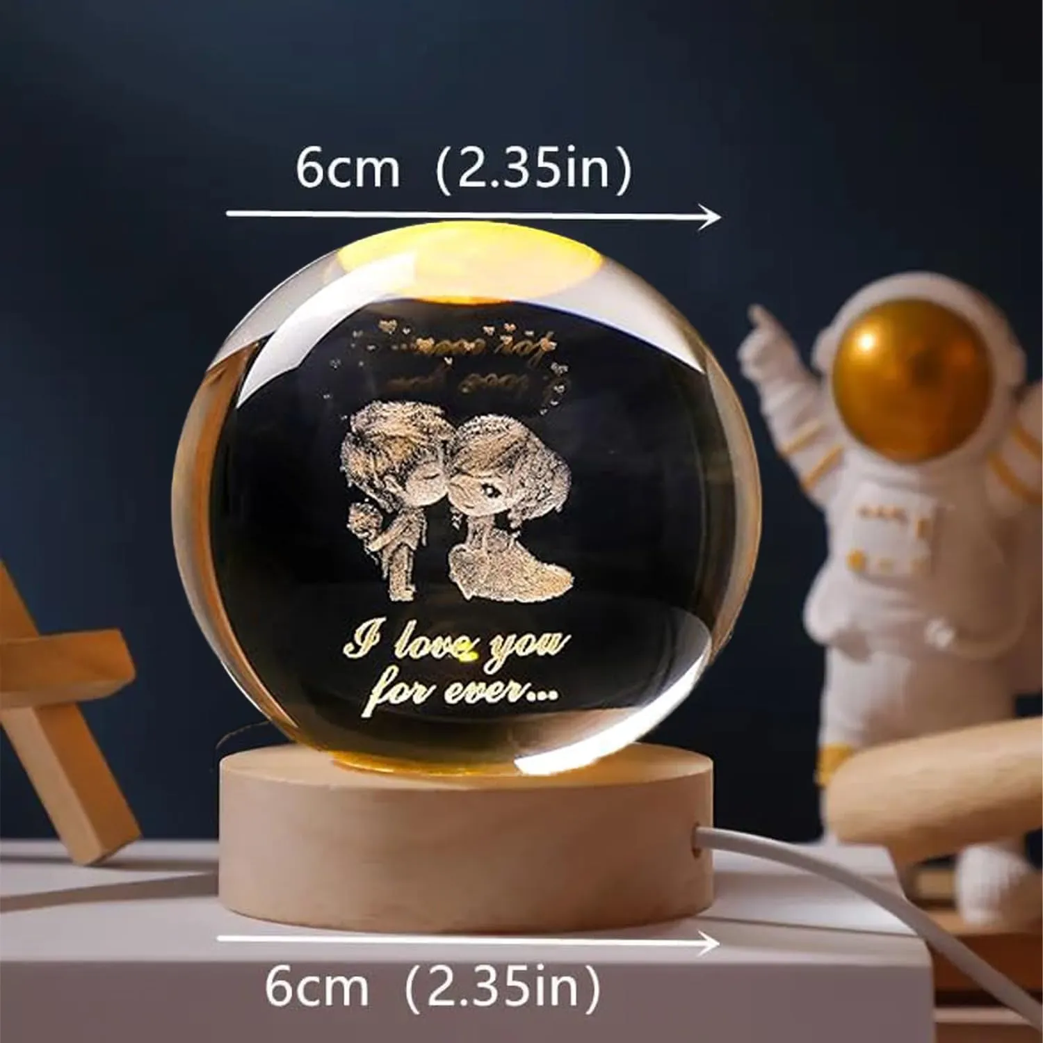 One94Store 3D Galaxy Crystal Ball Night Lamp - Engraved USB Table LED Wooden Light for Home Office Decoration and Birthday Gift (Galaxy)(Warm White)