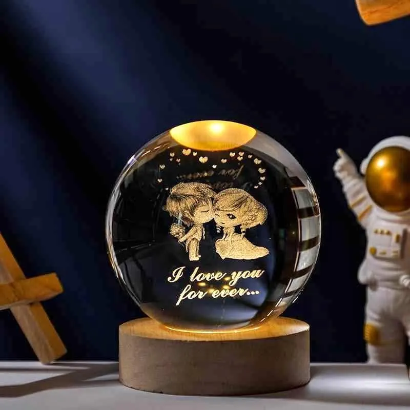 One94Store 3D Galaxy Crystal Ball Night Lamp - Engraved USB Table LED Wooden Light for Home Office Decoration and Birthday Gift (Galaxy)(Warm White)