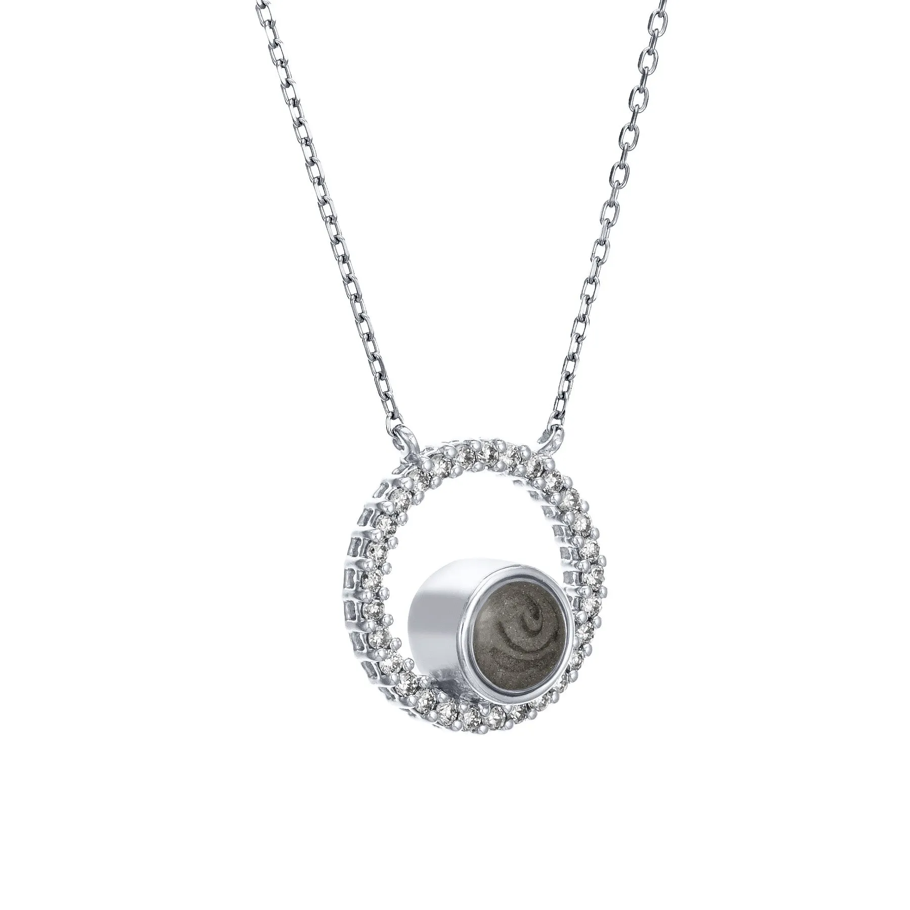 Open Diamond Halo Cremation Necklace in 14K White Gold