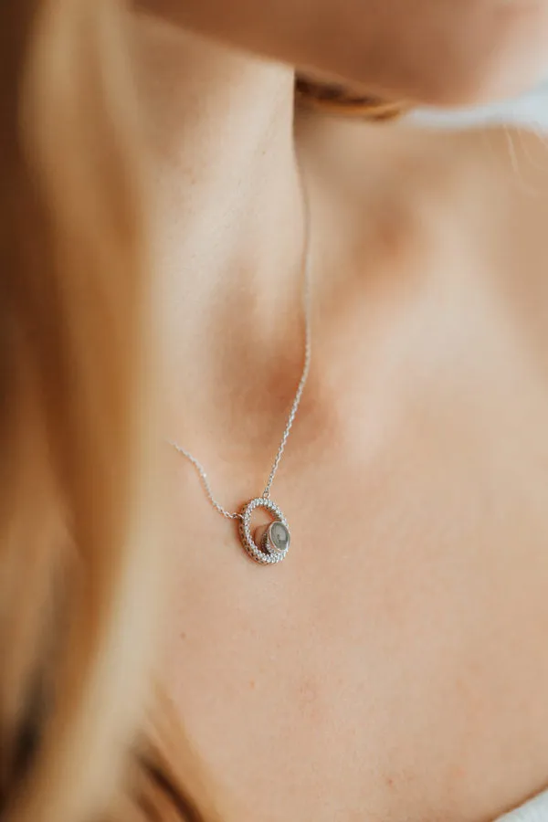Open Diamond Halo Cremation Necklace in 14K White Gold