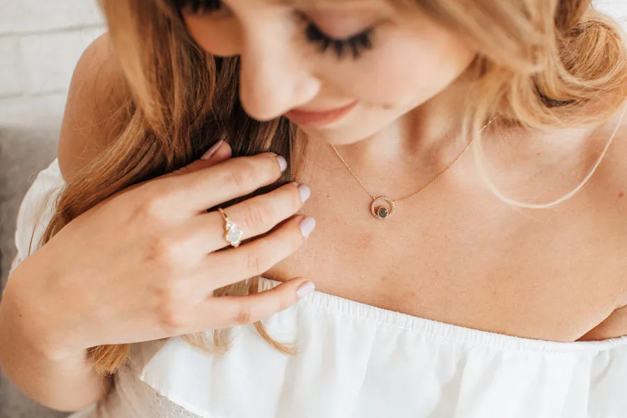 Open Diamond Halo Cremation Necklace in 14K Yellow Gold