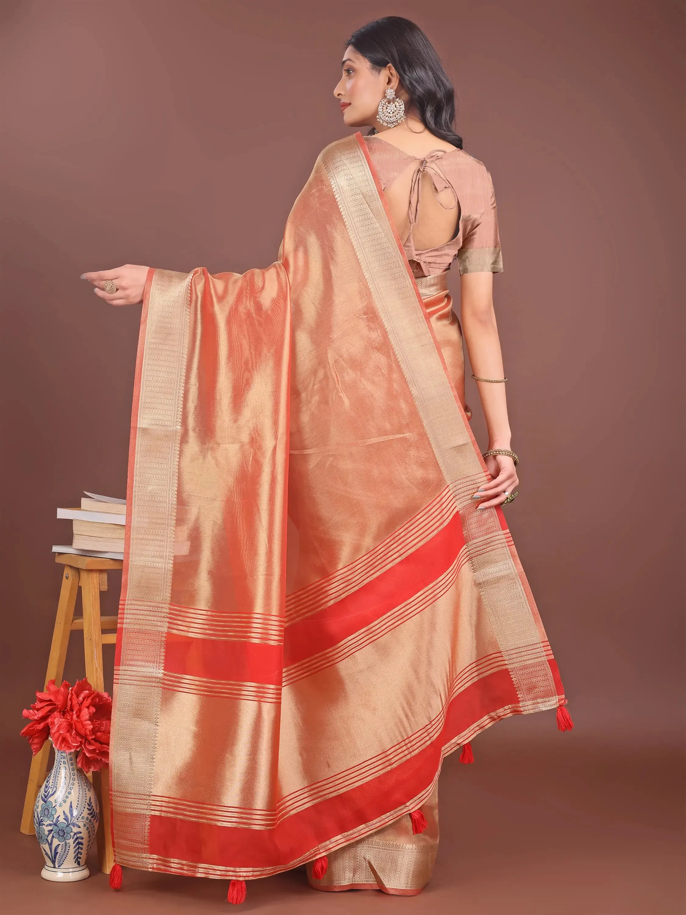 Orange Organza Saree