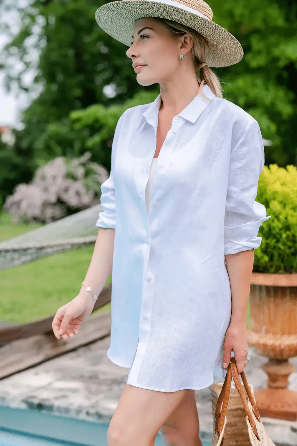 Oversized White Linen Shirt - Beach Cover Up
