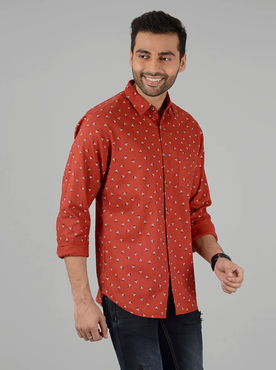 Paprika Red Printed Slim Fit Casual Shirt | Greenfibre