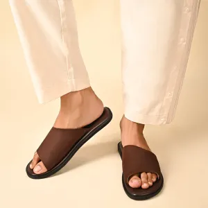 Pefki Brown Suede Slippers For Men