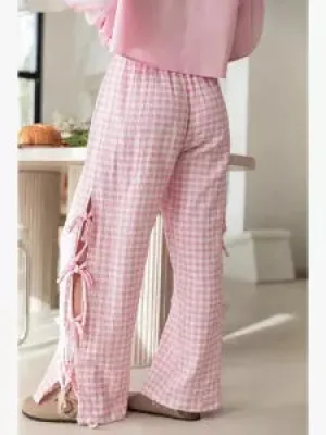 Pink Plaid Side Bow Tie Pants