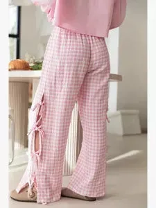Pink Plaid Side Bow Tie Pants