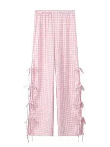 Pink Plaid Side Bow Tie Pants