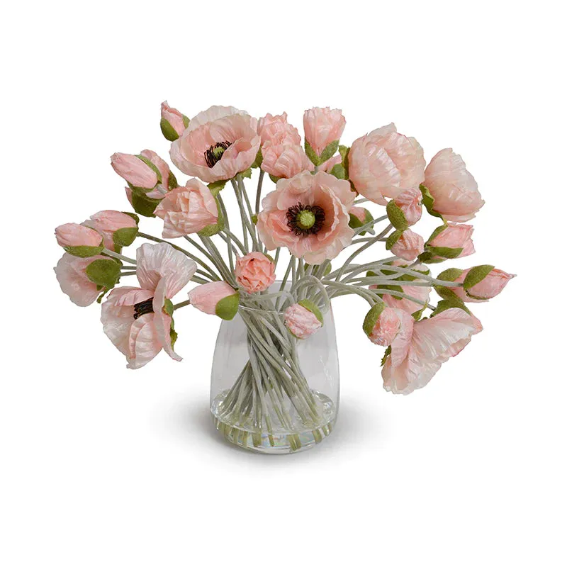 Pink Poppy Bouquet in Glass Vase