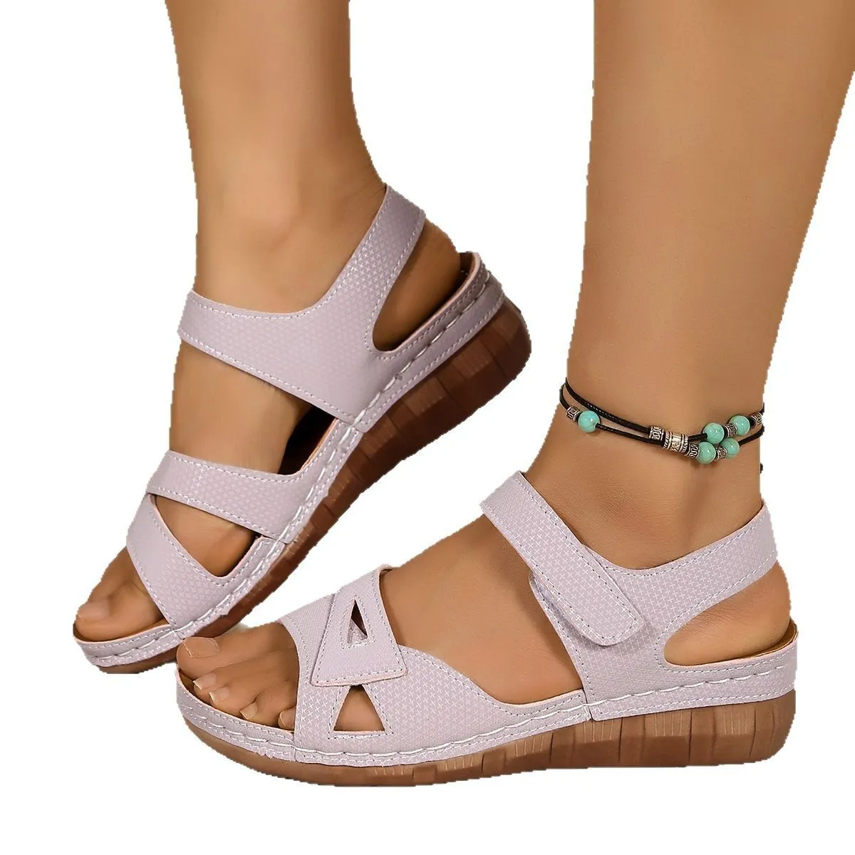 Plus Size Peep Toe Sandals Outer Wear Velcro
