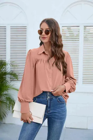 Puff Sleeve Collared Neck Shirt (3 Colors)
