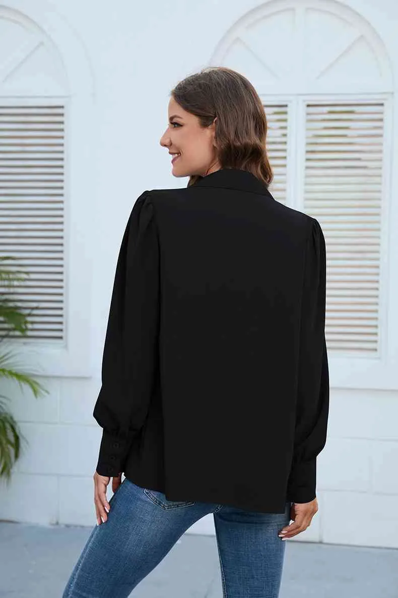 Puff Sleeve Collared Neck Shirt (3 Colors)