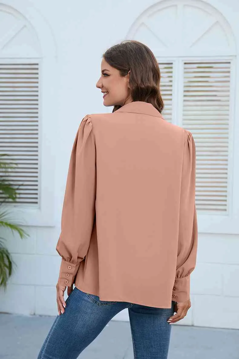 Puff Sleeve Collared Neck Shirt (3 Colors)