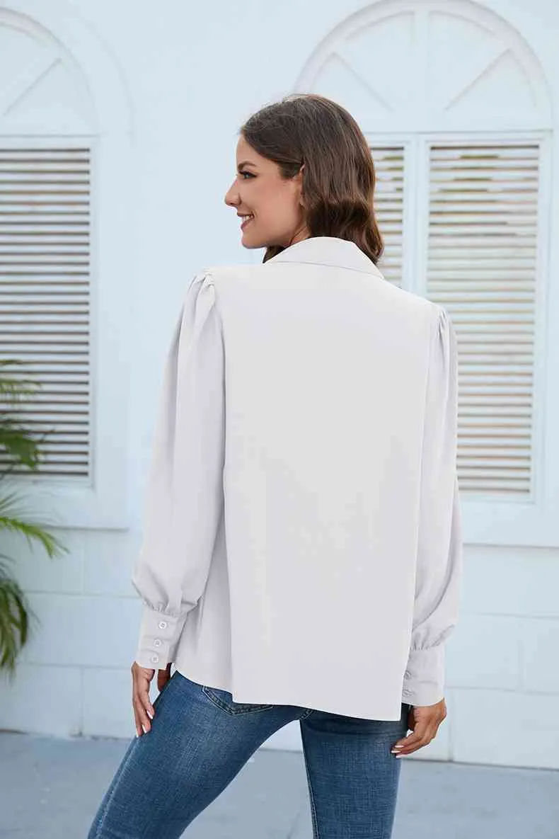 Puff Sleeve Collared Neck Shirt (3 Colors)