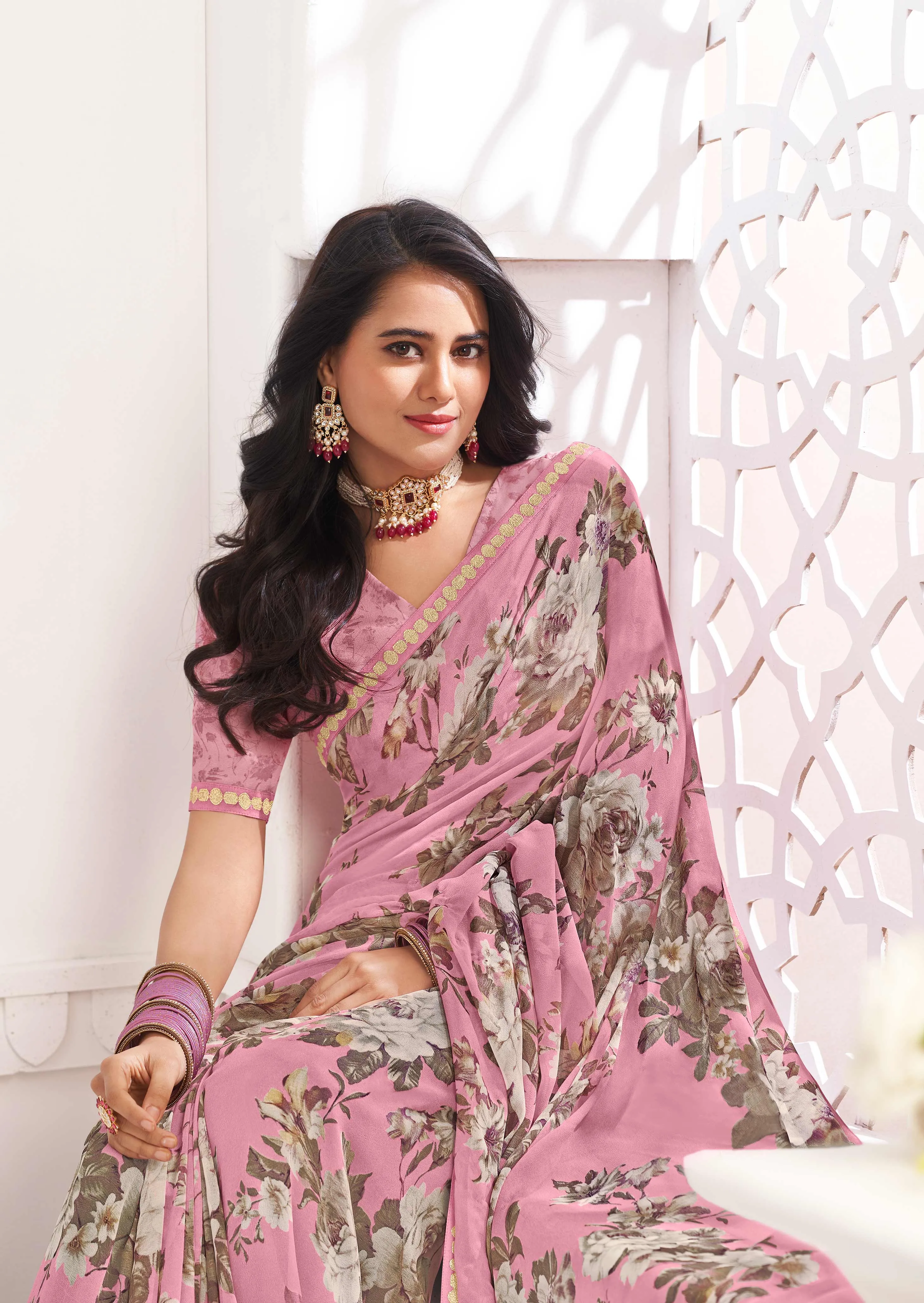 Purple Floral Georgette Saree - Gulabo