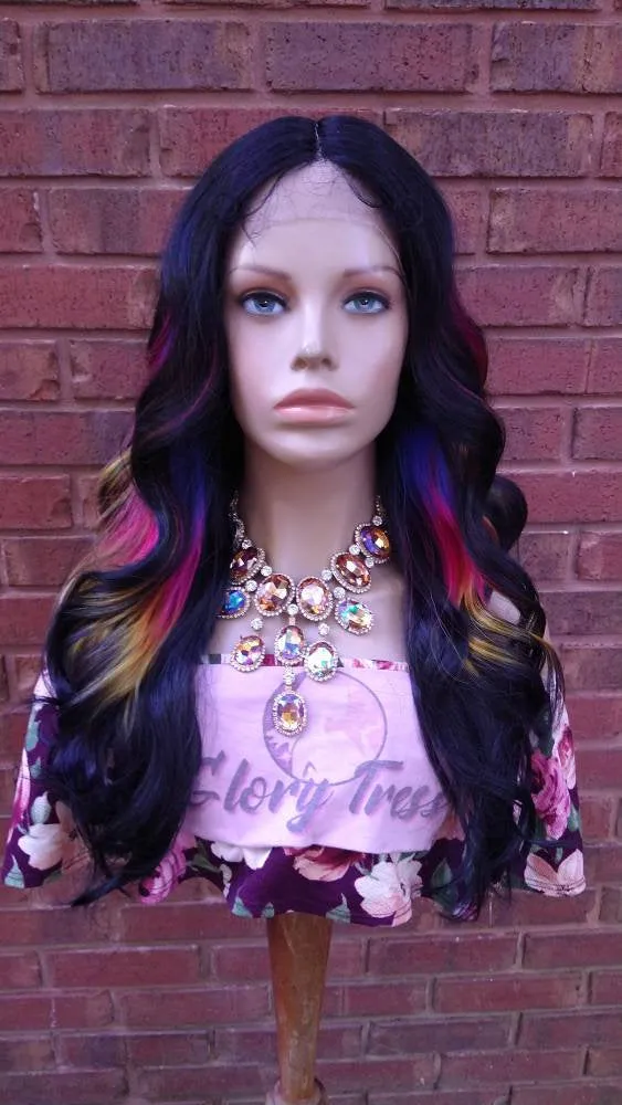 Rainbow Wavy Lace Front Wig HD Lace Synthetic Ombre Wigs For Women Halloween And Cosplay Party Wigs Heat Resistant Wig GloryTress - COVENANT