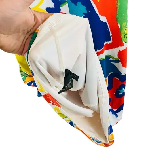 Ralph Lauren Stunning Colorful Floral Abstract Sleeveless Ruched Faux Wrap Dress