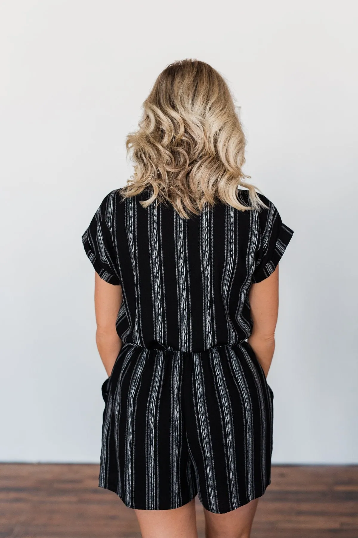 Remember These Moments Button Romper- Black