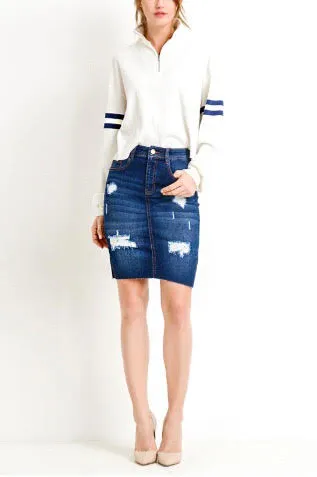 Rihanna Distressed Denim Skirt