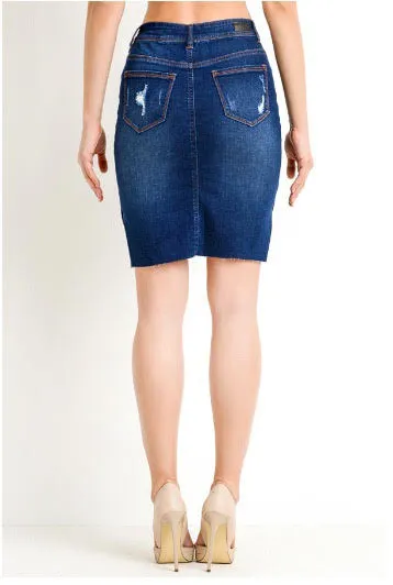 Rihanna Distressed Denim Skirt
