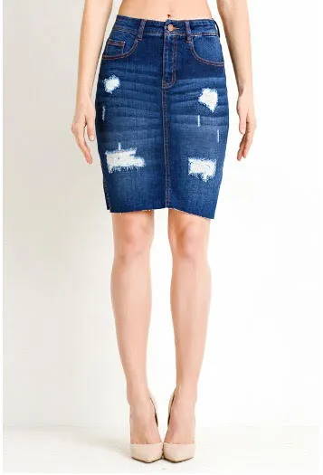Rihanna Distressed Denim Skirt
