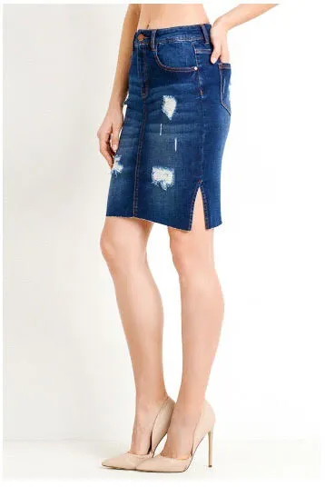 Rihanna Distressed Denim Skirt
