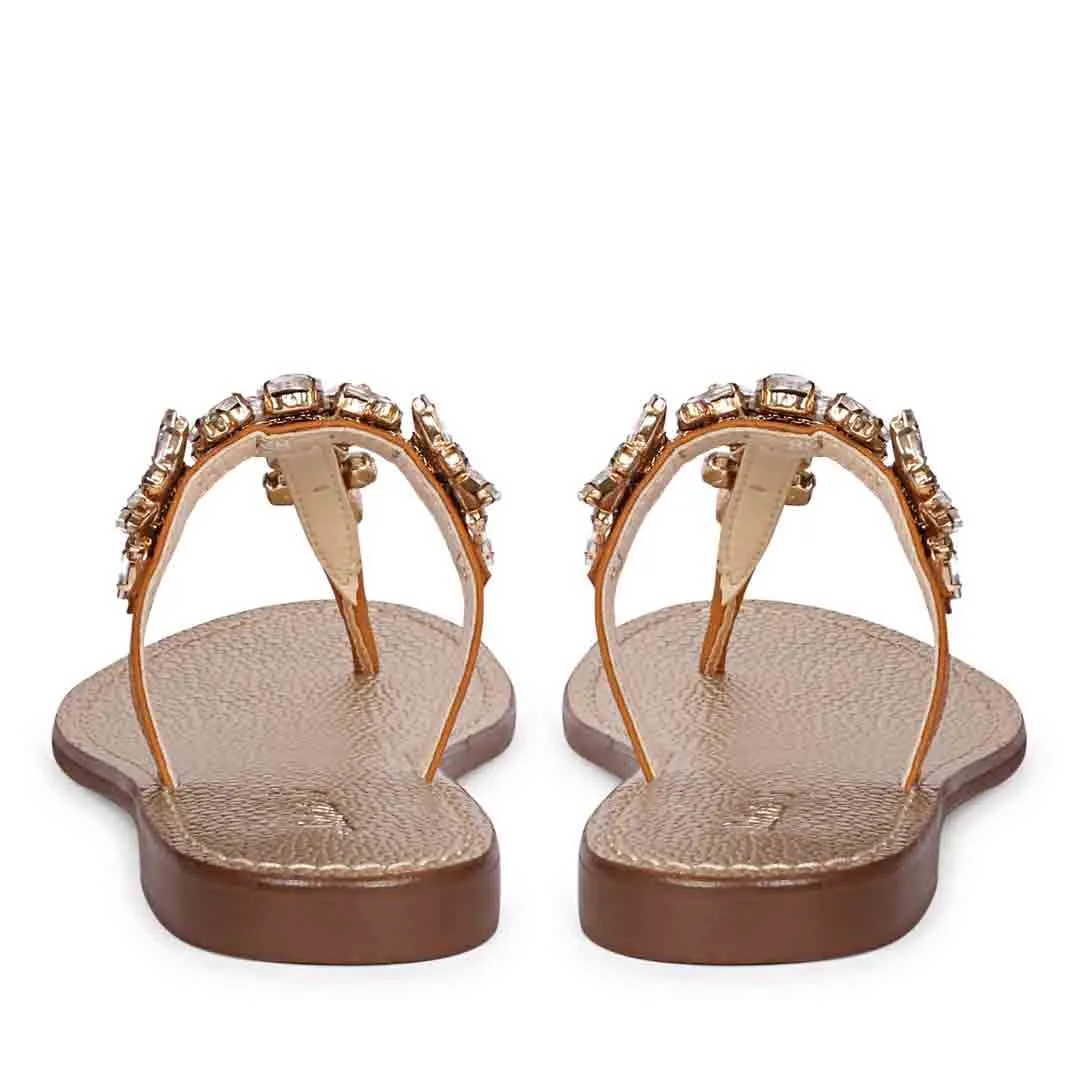 Saint Fleur Multi Stone Embellished Tan Leather Flats