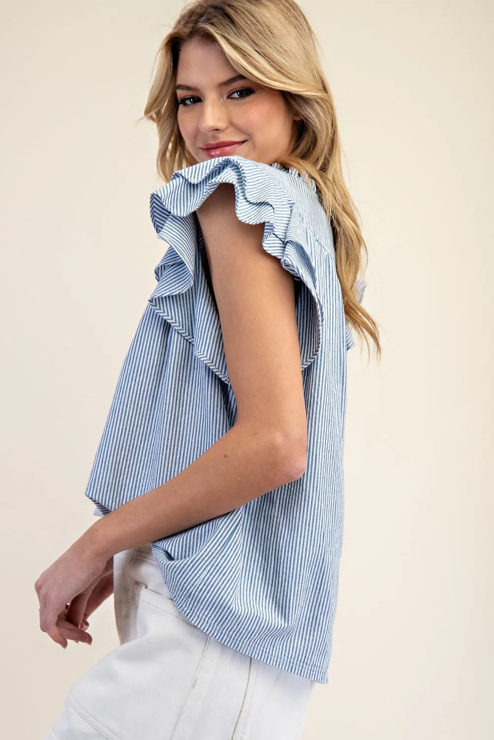 Seaside Ruffle Striped Blouse