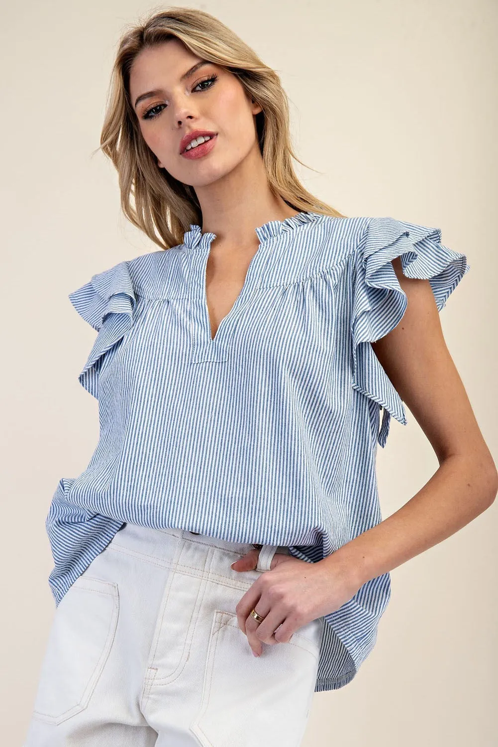 Seaside Ruffle Striped Blouse