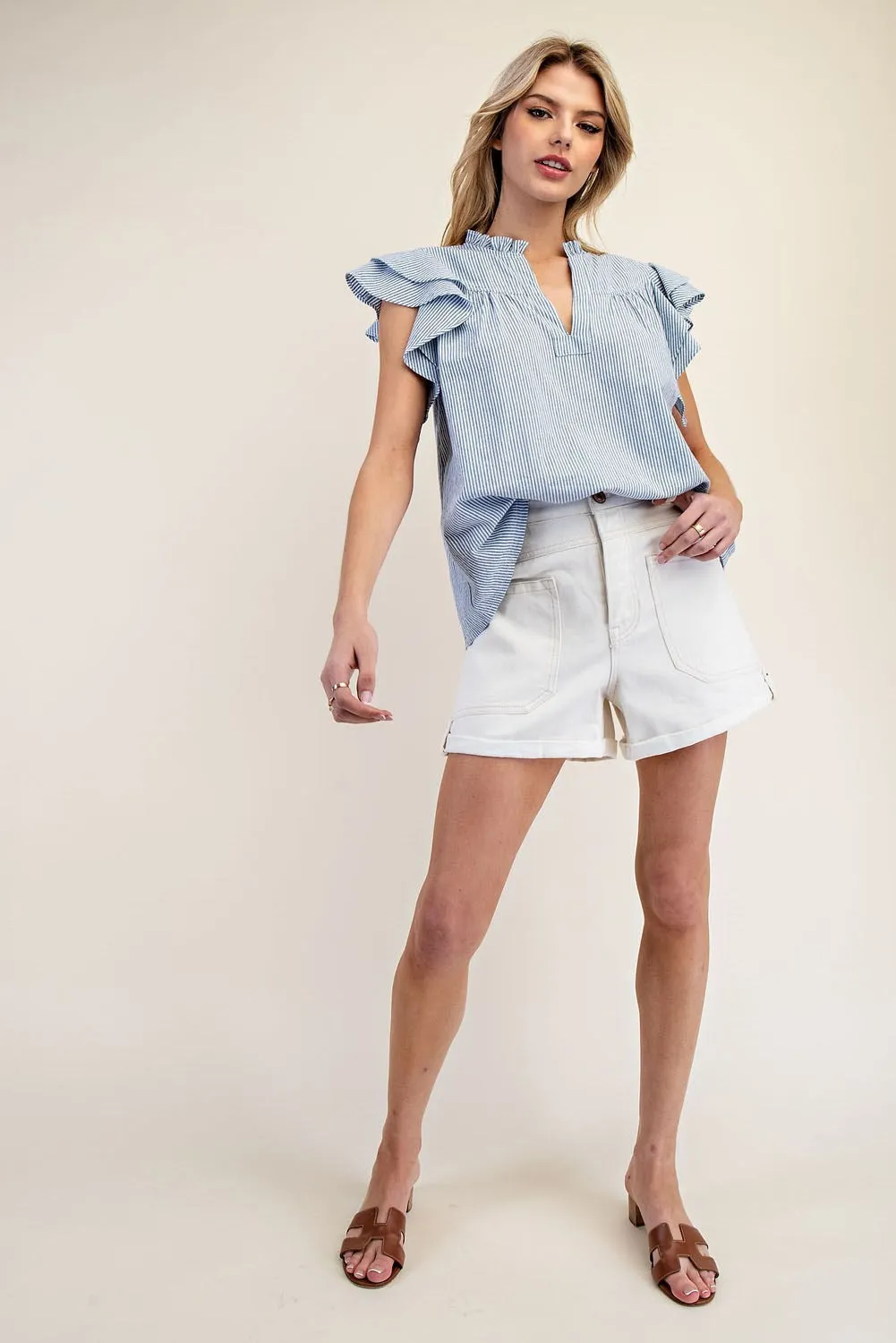 Seaside Ruffle Striped Blouse