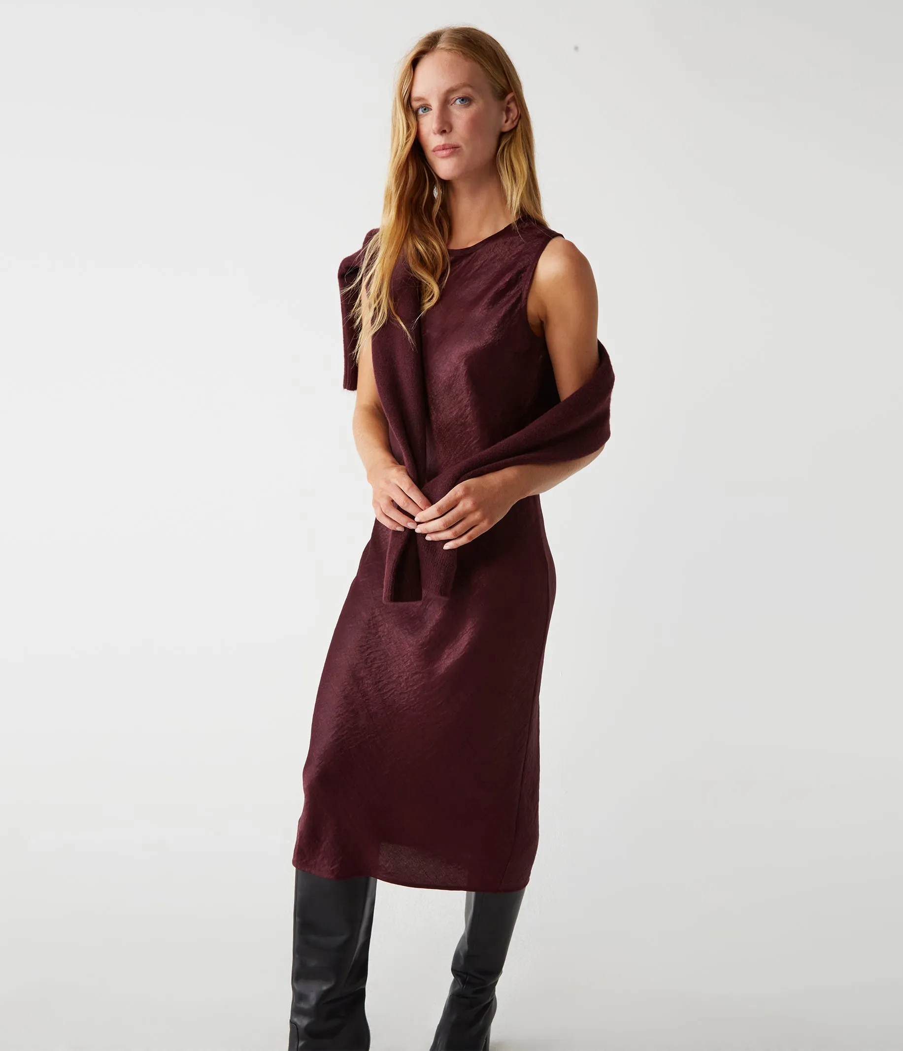 Seema Hammered Satin Midi Dress