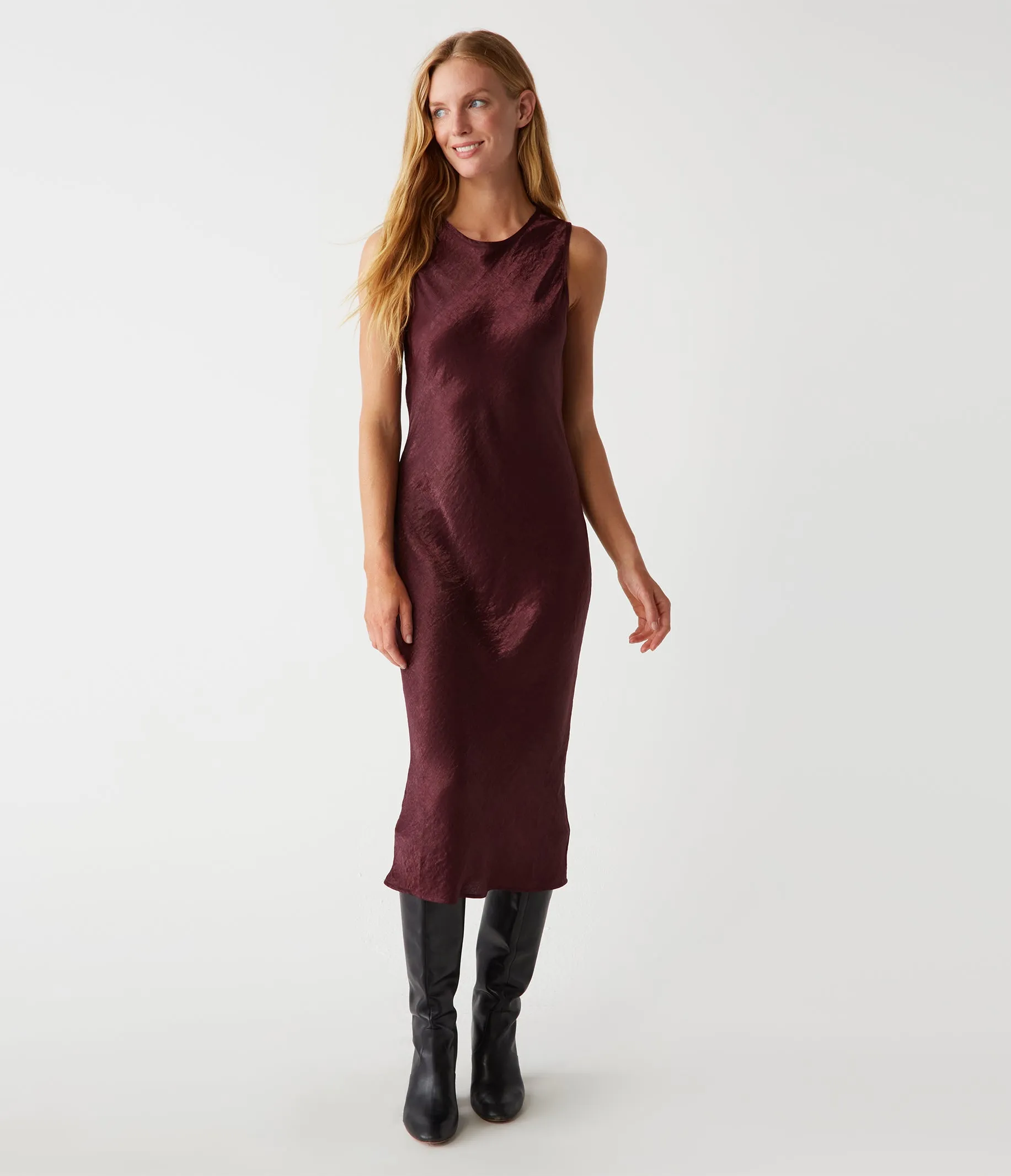 Seema Hammered Satin Midi Dress