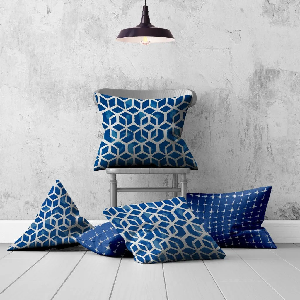 Set of 3 Blue Geo Star Indoor Outdoor Envelope Pillow Covers