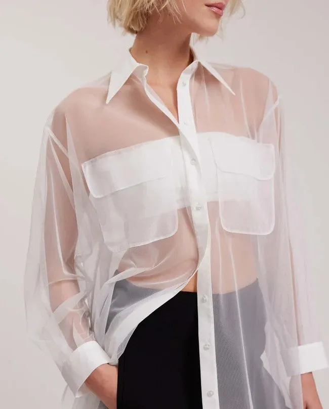 Sheer Organza Button-Up