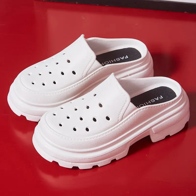 Shevalues Women Summer High Heels Shoes Soft Thick Bottom Clogs Sandals Fashion Hole Shoes Outdoor Beach Slippers Garden Shoes