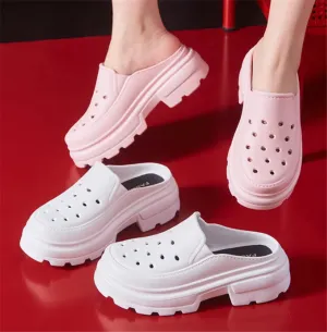 Shevalues Women Summer High Heels Shoes Soft Thick Bottom Clogs Sandals Fashion Hole Shoes Outdoor Beach Slippers Garden Shoes